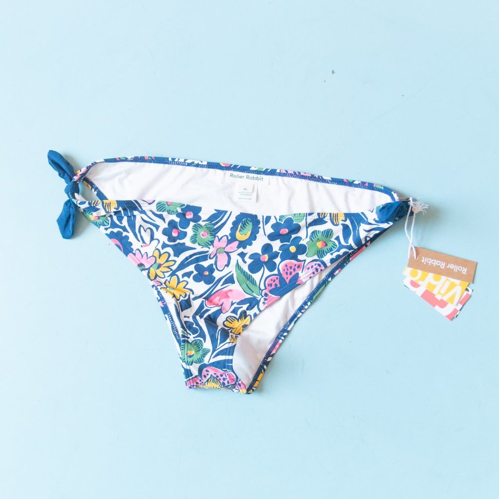 NEW Roller Rabbit Chachas Side Tie Multi Colored Floral Print Hipster Bottoms XL